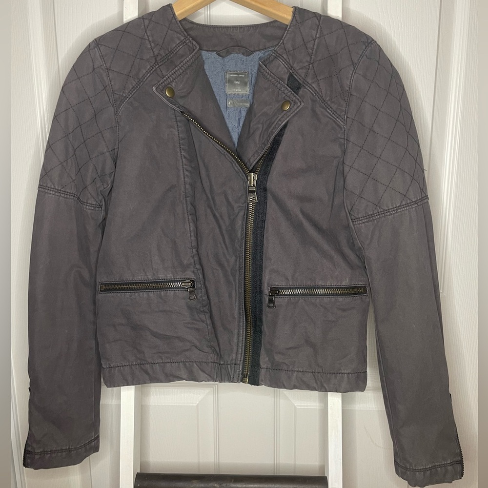 GAP Quilted Denim Moto Jacket Sz4